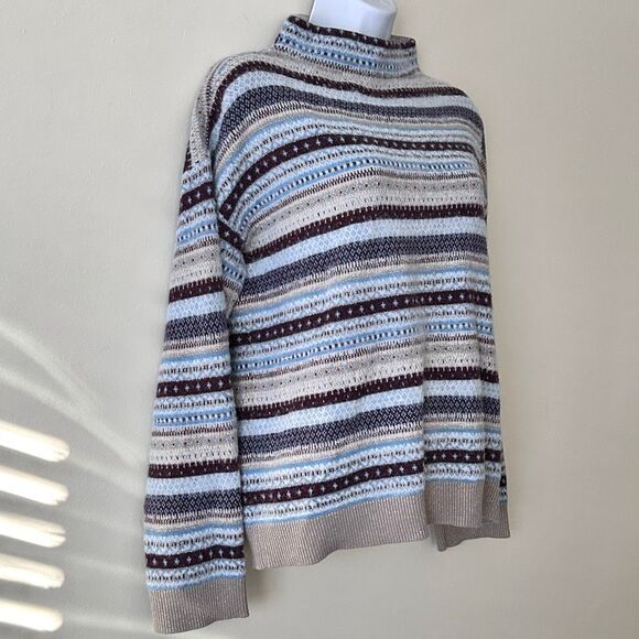 Ann Taylor Mock Neck Sweater Fair Isle Winter Blue Gray Maroon Shimmer Size M - Picture 2 of 11